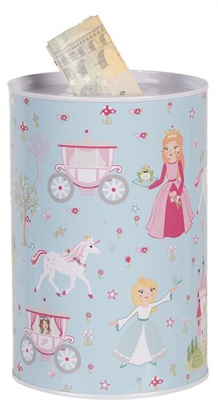 Modrá plechová dóza pokladnička princeznej - Ø 10*15 cm - Clayre & Eef