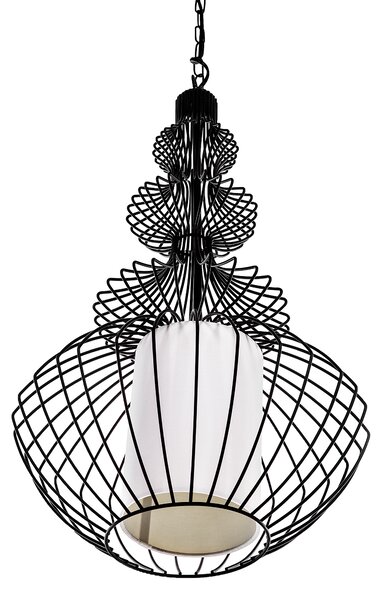 Závesná lampa čierna kovové tienidlo v tvare klietky industriálny glamour dizajn