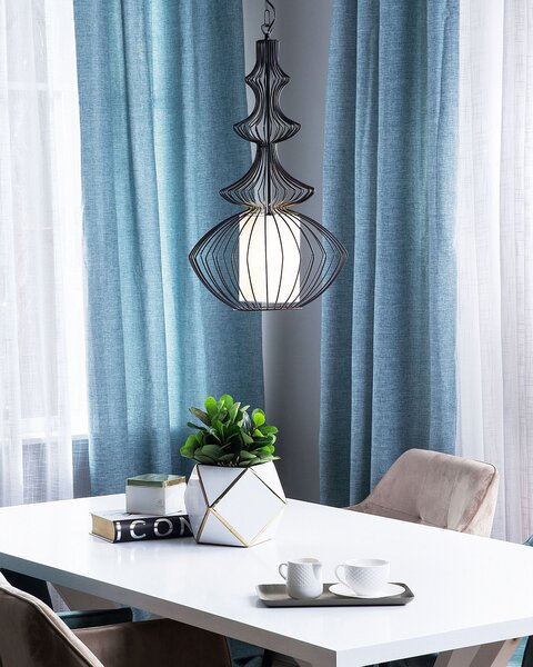Závesná lampa čierna kovové tienidlo v tvare klietky industriálny glamour dizajn