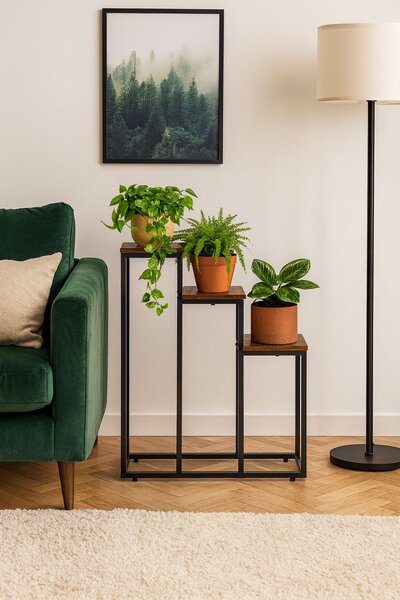 MODERNHOME Stojan na kvety EVELIN 67x51,5 cm hnedý/čierny