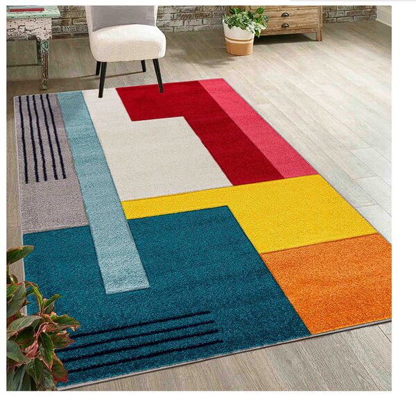 TA Tyrkysovo-krémový geometrický koberec Atlanta A092A D.TURQUOISE/CREAM ATLANTA FMM Rozmer: 120x170 cm