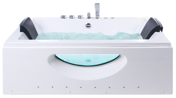 Vírivá vaňa biela ABS 180 x 90 cm s LED svetlami a opierkami hlavy hydromasážne trysky obdĺžniková vírivka