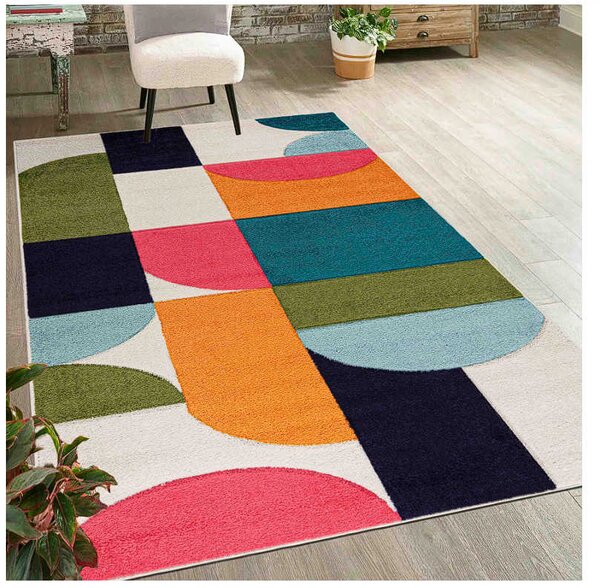 TA Krémovo-tmavomodrý geometrický koberec Atlanta A098A CREAM/NAVY ATLANTA FMM Rozmer: 120x170 cm