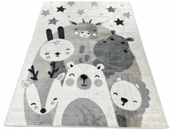 TA Bielo-sivý detský koberec C5637A_74F_37 WHITE / L.GREY ANIMAL so zvieratkami a hviezdičkami Rozmer: 120x170 cm