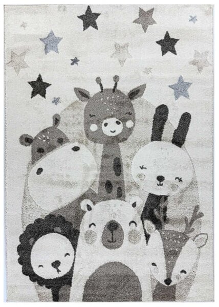 TA Béžový detský koberec C5637A_74F_37 CREAM / BEIGE ANIMAL so zvieratkami a hviezdičkami Rozmer: 120x170 cm
