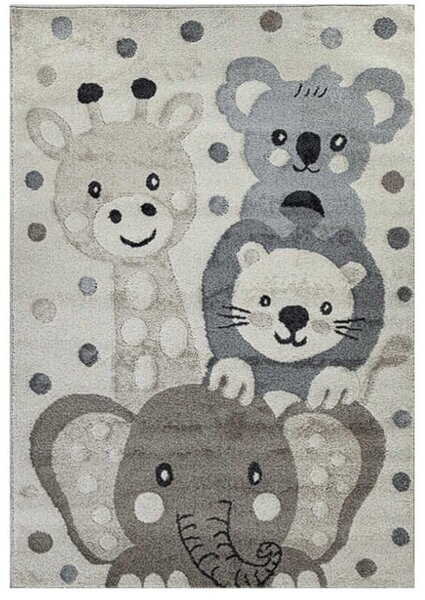 TA Béžový detský koberec C5653A_74F_37 CREAM / BEIGE ANIMAL so zvieratkami zo zoo a guličkami Rozmer: 120x170 cm