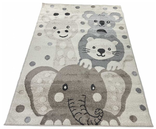 TA Béžový detský koberec C5653A_74F_37 CREAM / BEIGE ANIMAL so zvieratkami zo zoo a guličkami Rozmer: 120x170 cm