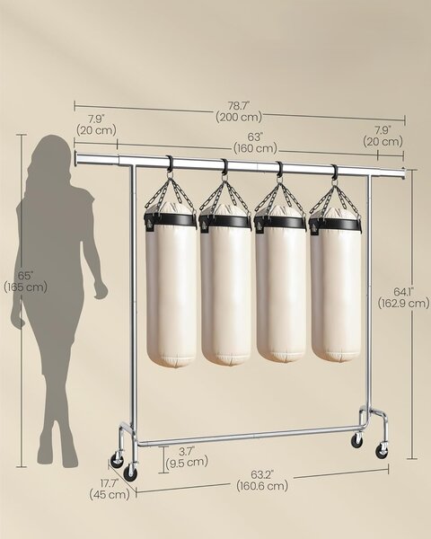 SONGMICS Stojan na oblečenie Fabio s nastaviteľnou šírkou 160/200 cm chrómovaný