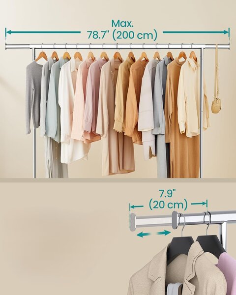 SONGMICS Stojan na oblečenie Fabio s nastaviteľnou šírkou 160/200 cm chrómovaný