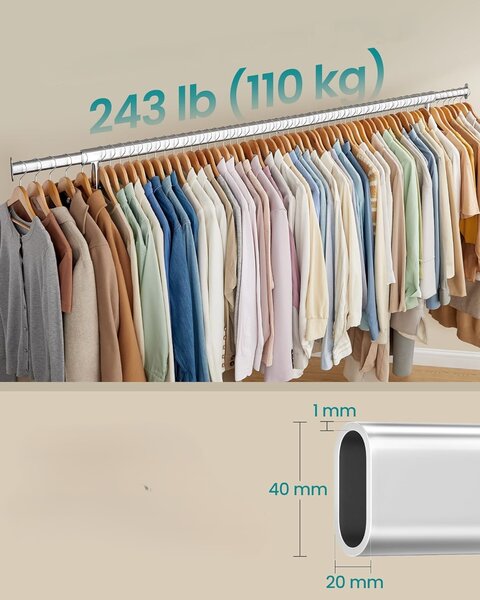 SONGMICS Stojan na oblečenie Fabio s nastaviteľnou šírkou 160/200 cm chrómovaný
