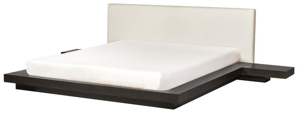 Posteľ v japonskom štýle tmavý jaseň 180 x 200 cm nízky drevený rám postele z MDF buklé čelo nočné stolíky