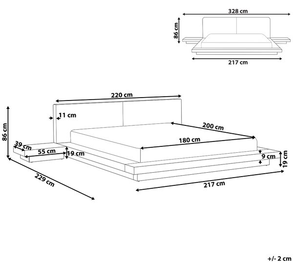 Posteľ v japonskom štýle hnedý jaseň 180 x 200 cm nízky drevený rám postele z MDF koženkové čelo nočné stolíky