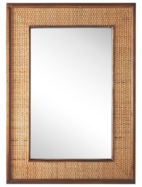 Nástenné zrkadlo zo svetlého dreva 54 x 74 cm obdĺžnikové ručne vyrobený rám z masívu bambusový výplet moderné boho