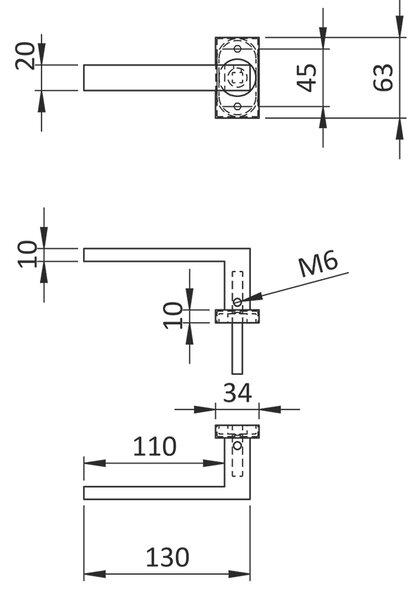 Kľučka, L = 130 mm, brúsená nerez AISI 304