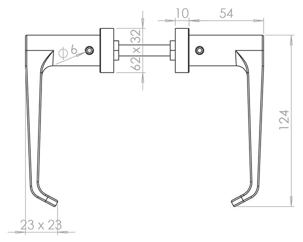 Kľučka vrátane dolnej rozety, L = 124 mm, brúsená AISI 304