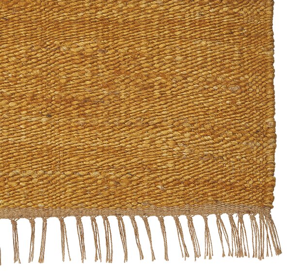 Koberec žltý jutový 80 x 150 cm ručne tkaný so strapcami boho štýl spálňa predsieň