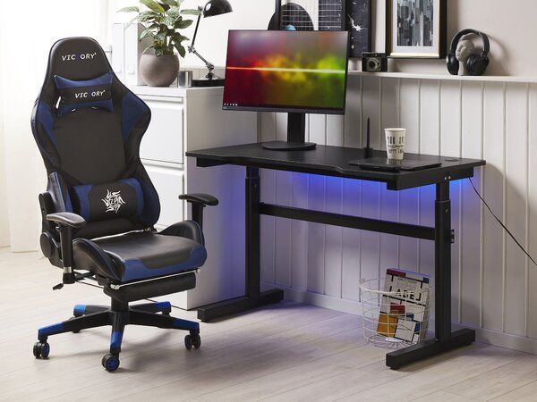Herný stôl čierna MDF kov 120 x 60 cm obdĺžnikový tvar ručne nastaviteľný RGB LED svetlá moderný štýl kancelária