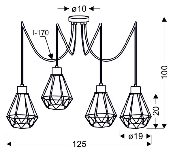 Čierno-zlatý závesný decentrálny luster Primo pre žiarovku 4x E27 – LED lustre a svietidlá > Kolekcie svietidiel > Kolekcia svietidiel