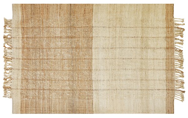 Koberec béžový jutový 200 x 300 cm ručne tkaný so strapcami boho obývacia izba spálňa