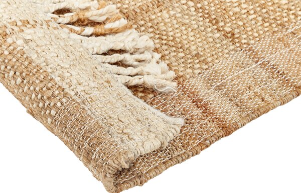 Koberec béžový jutový 200 x 300 cm ručne tkaný so strapcami boho obývacia izba spálňa