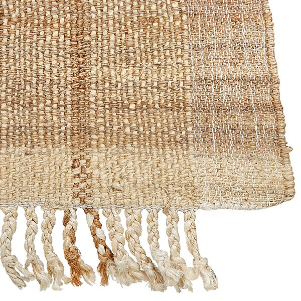 Koberec béžový jutový 200 x 300 cm ručne tkaný so strapcami boho obývacia izba spálňa