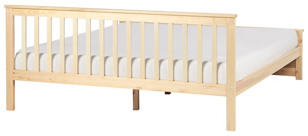 Posteľ svetlohnedá borovicové drevo MDF 180 x 200 cm s čelom minimalistický škandinávsky štýl spálňa