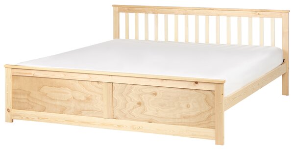 Posteľ svetlohnedá borovicové drevo MDF 180 x 200 cm s čelom minimalistický škandinávsky štýl spálňa