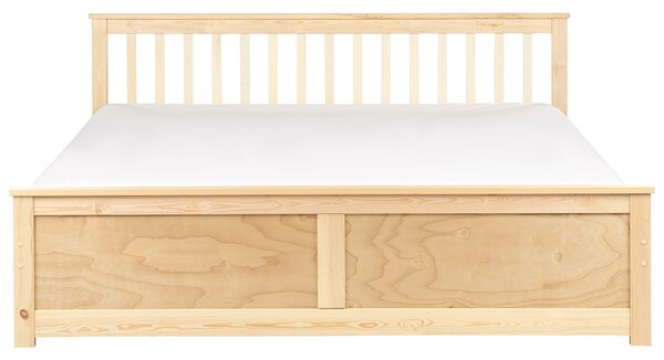 Posteľ svetlohnedá borovicové drevo MDF 180 x 200 cm s čelom minimalistický škandinávsky štýl spálňa