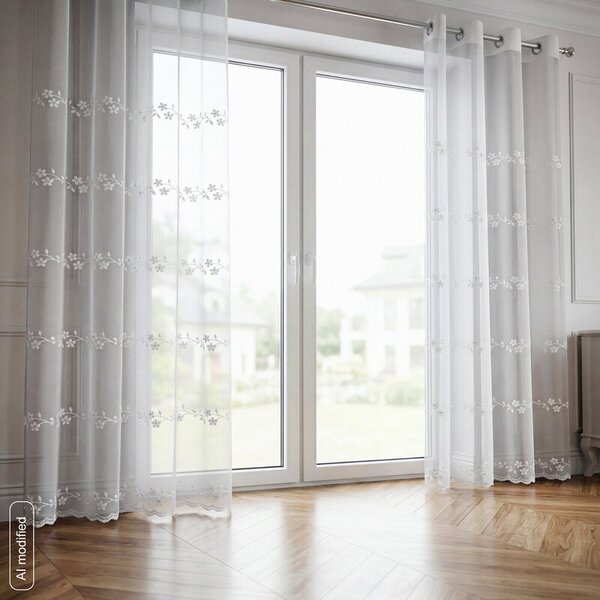 Dekorstudio Záclona MATYLDA s výšivkou a kamienkami 140x250cm - biela