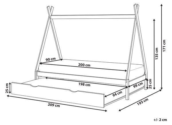 Detská rozkladacia posteľ sivá borovicové drevo 90 x 200 cm tvar teepee pre deti lamelový rám postele detská izba