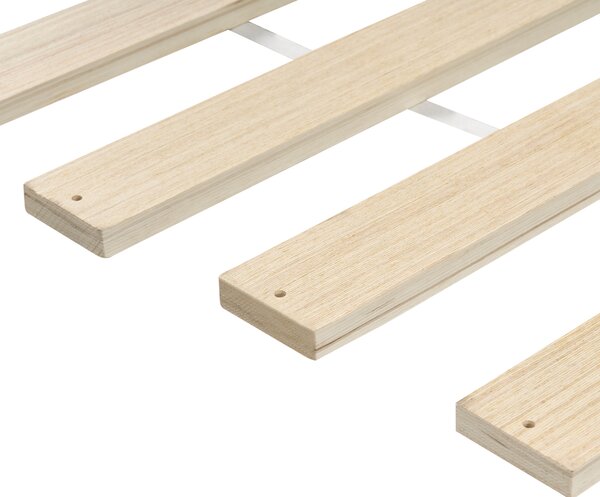Posteľ svetlohnedá borovicové drevo 160 x 200 cm s čalúneným čelom a roštom moderný minimalistický štýl spálňa