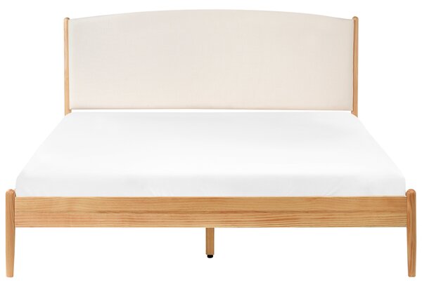 Posteľ svetlohnedá borovicové drevo 160 x 200 cm s čalúneným čelom a roštom moderný minimalistický štýl spálňa