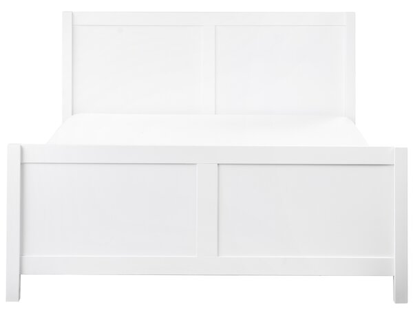 Posteľ biela kaučukové drevo 140 x 200 cm rám postele s čelom lamelový rošt minimalistický rustikálny štýl