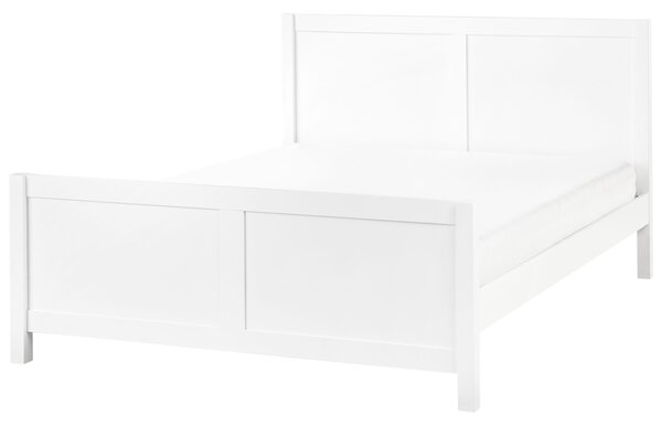 Posteľ biela kaučukové drevo 140 x 200 cm rám postele s čelom lamelový rošt minimalistický rustikálny štýl