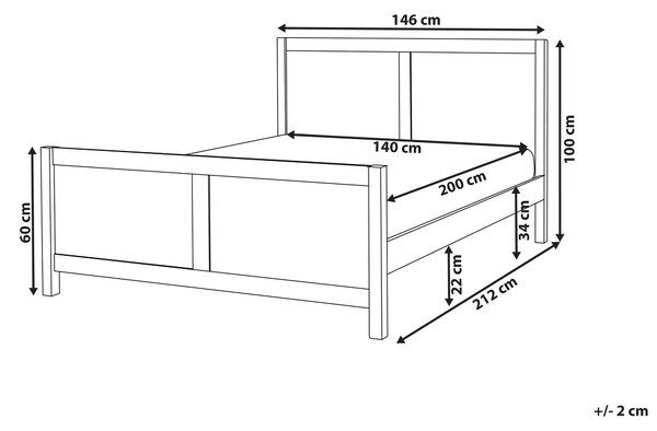 Posteľ svetlohnedá kaučukové drevo 140 x 200 cm rám postele s čelom lamelový rošt minimalistický rustikálny štýl