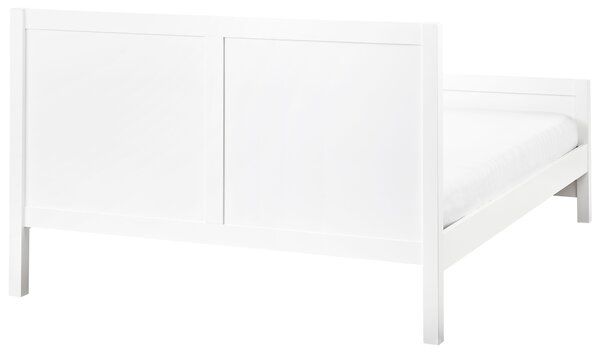Posteľ biela kaučukové drevo 140 x 200 cm rám postele s čelom lamelový rošt minimalistický rustikálny štýl