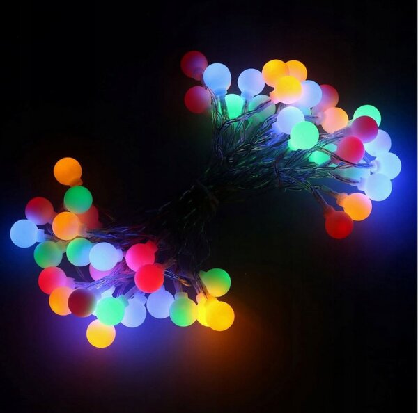 SPRINGOS LED svetelná reťaz s guľôčkami 7,5 m, 50 LED, IP44, 8 svetelných módov, 3xAA, multicolor