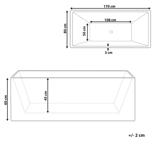 Voľne stojaca vaňa biela matná akrylátová 170 x 80 cm drážkovaná povrchová úprava obdĺžniková moderný štýl kúpeľňa