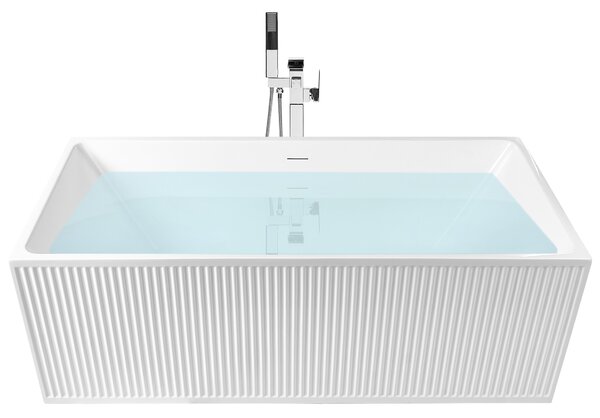 Voľne stojaca vaňa biela matná akrylátová 170 x 80 cm drážkovaná povrchová úprava obdĺžniková moderný štýl kúpeľňa