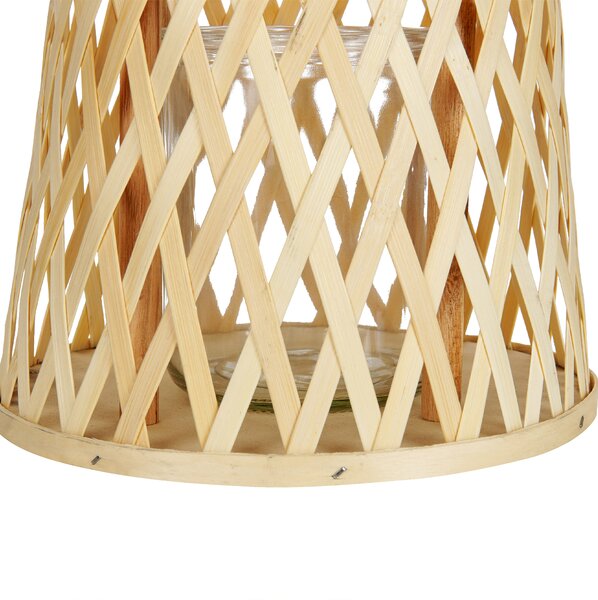 Lampáš na sviečku prírodný bambusové drevo 38 cm so skleneným držiakom na sviečku boho štýl interiér