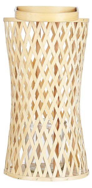 Lampáš na sviečku prírodný bambusové drevo 38 cm so skleneným držiakom na sviečku boho štýl interiér