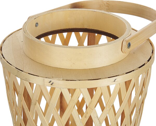 Lampáš na sviečku prírodný bambusové drevo 38 cm so skleneným držiakom na sviečku boho štýl interiér