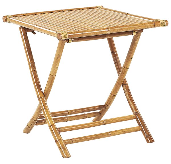 Sada balkónového nábytku svetlohnedá biela bambusové drevo polyester 2 ležadlá stolík skladacia odolnosť voči UV boho štýl záhrada exteriér