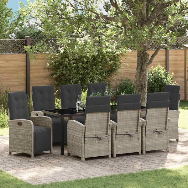 Maison Exclusive - Záhradná jedálenská súprava s vankúmi 9 ks Svetloedá Poly-rattan