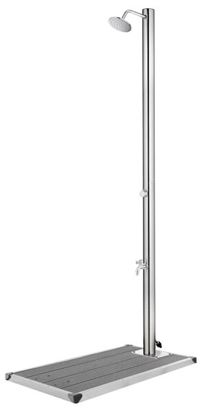 Maison Exclusive – Záhradná sprcha so sivou podlahovou doskou 220 cm z nehrdzavejúcej ocele