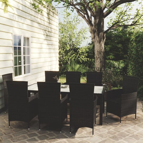 Maison Exclusive – 9-dielna záhradná jedálenská súprava s vankúmi Poly Rattan Black