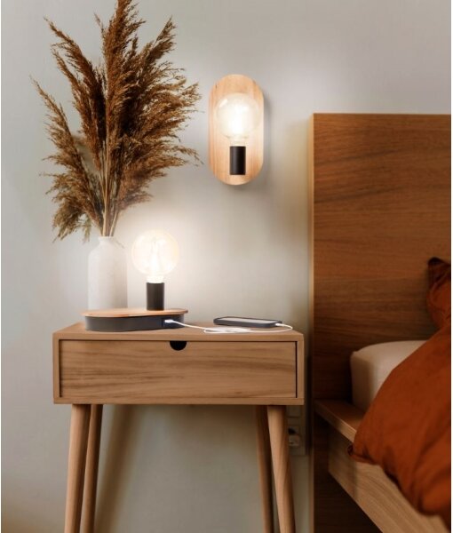 Ledvance - Dotyková stolná lampa s USB konektorom DECOR WOOD 1xE27/8W/230V
