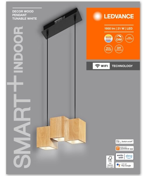 Ledvance - LED Stmievateľný luster na lanku DECOR WOOD 3xLED/7W/230V Wi-Fi