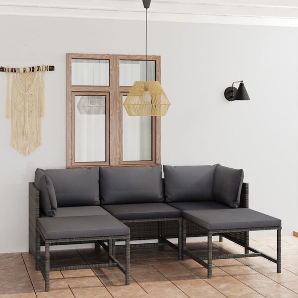 Maison Exclusive – 5-dielna záhradná súprava s vankúmi, poly ratan, sivá
