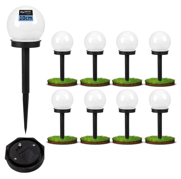 MasterLED Solárne svetelné gule 10 cm - Sada 8 záhradných lámp so zemným hrotom - Solárna lampa LED vonkajia biela so súmrakovým senzorom IP44